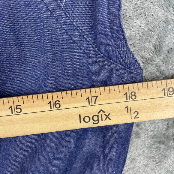 Ellen Tracy Dress Womens 12 Blue Denim Cotton Pockets Tie Waist Short Sleeve - Picture 8 of 10